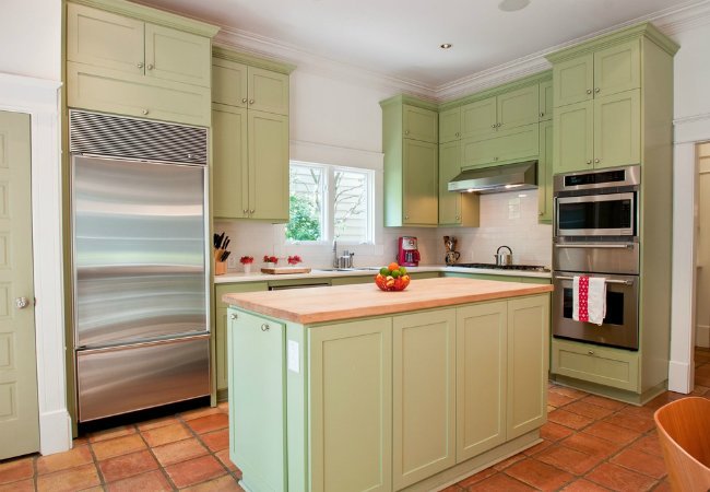 Painting Laminate Cabinets - Green Kitchen Cabinets