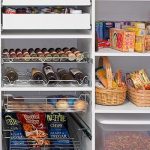 Custom reach-in pantry organizer with wire baskets, drawers and vertical  tray organizer