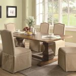 Coaster Parkins 7 Piece Dining Table and Parson Skirted Chair Set