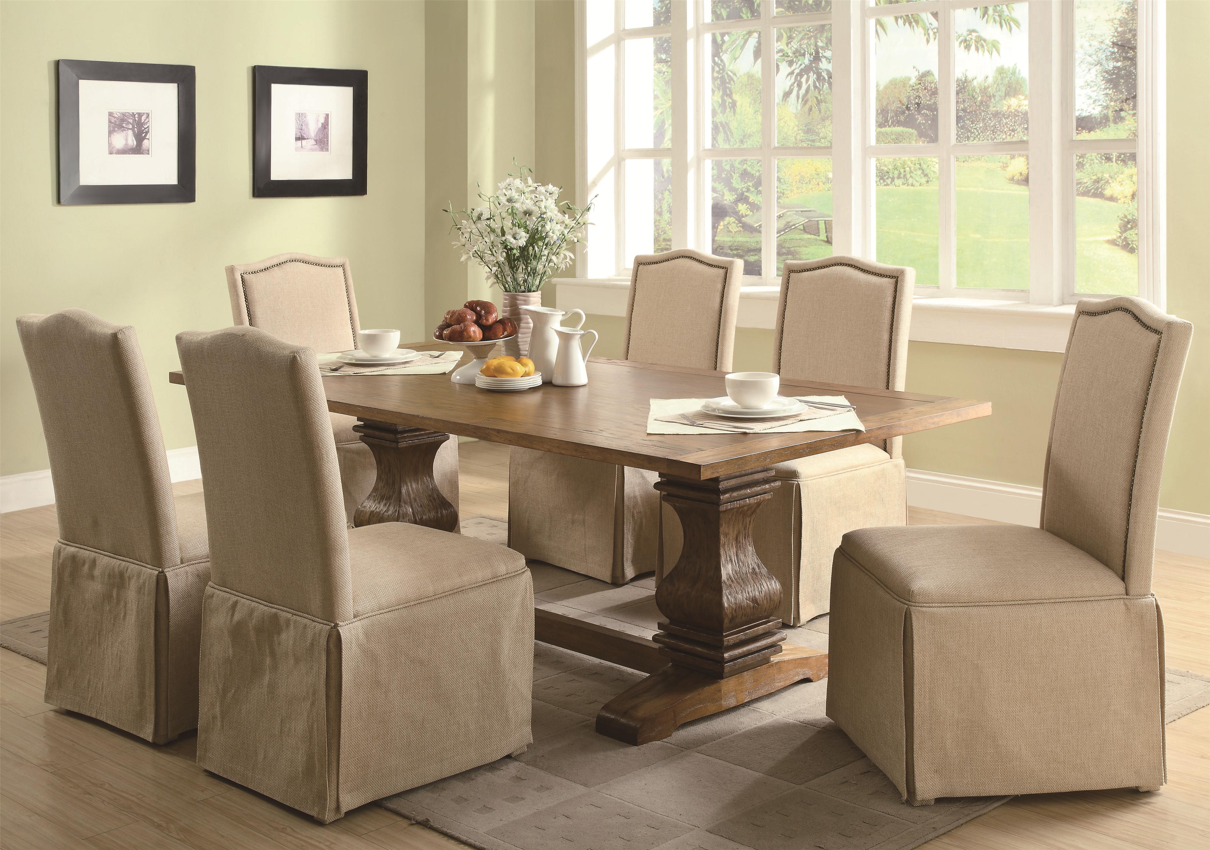 Coaster Parkins 7 Piece Dining Table and Parson Skirted Chair Set