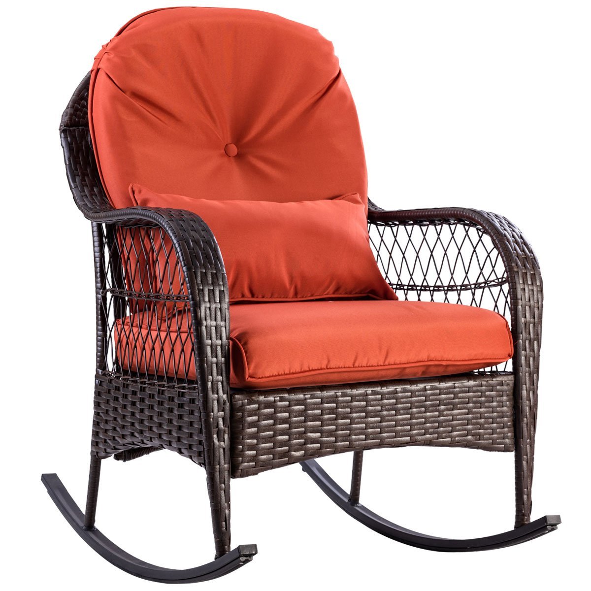 Get Quotations · TANGKULA Wicker Rocking Chair Outdoor Porch Garden Lawn  Deck Wicker All Weather Steel Frame Rocker Patio