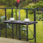 Costway Folding Balcony Deck Table Patio Small Side Stand Hanging Railing  Adjustable - Black