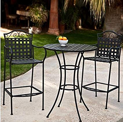 3 Piece Outdoor Bistro Set Bar Height -Black. This Traditional Patio  Furniture is Stylish and Comfortable. Bistro Sets Compliment Your Patio, 