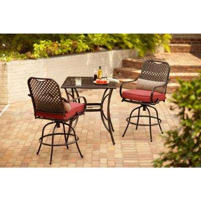 Fall River 3-Piece Bar Height Patio Dining Set with Chili Cushions