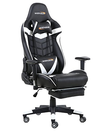 WENSIX Ergonomic High Back Computer Gaming Chair for PC Racing Chairs with  Adjustable Footrest (White) - Best Buy Laptops