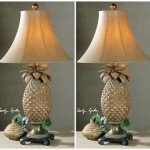 Image is loading NEW-PAIR-RUBBED-BROWN-GLAZED-PINEAPPLE-TABLE-LAMPS-