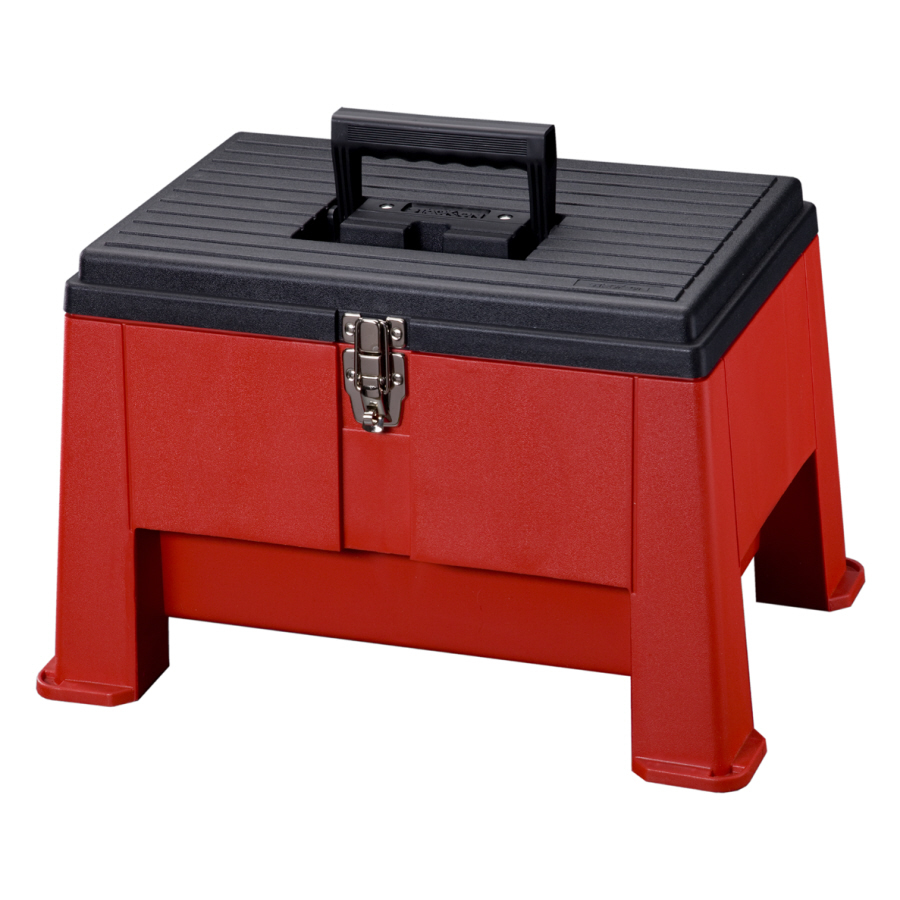 Plastic step stool with storage safety
  tips