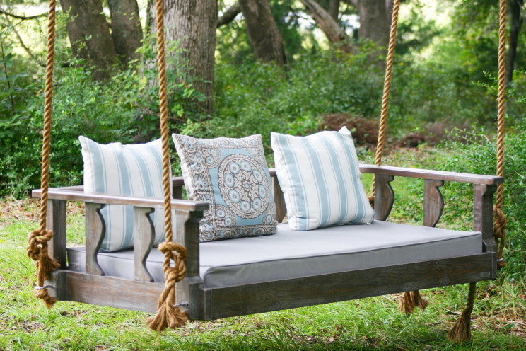 Porch swings with rope hangers are ideal
  for unwinding and relaxing