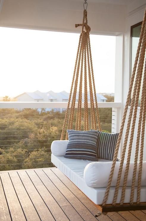 porch swing with jute rope hangers #outdoorgardens