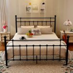 Traveller Location: Metal Queen Bed Frame Platform with Steel Headboard and  Footboard Black Iron Round Slat Mattress Foundation Modern Style No Box  Spring (Queen,