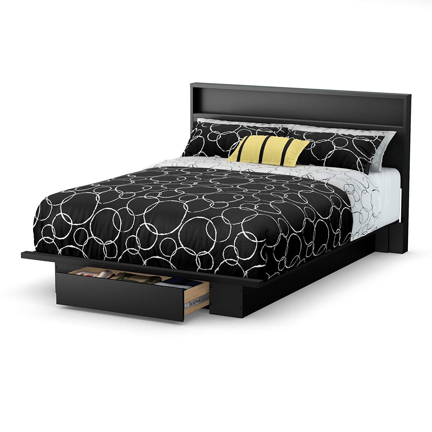 Traveller Location: South Shore Holland Platform Bed with Drawer, Full/Queen  54/60-Inch, Pure Black: Kitchen & Dining