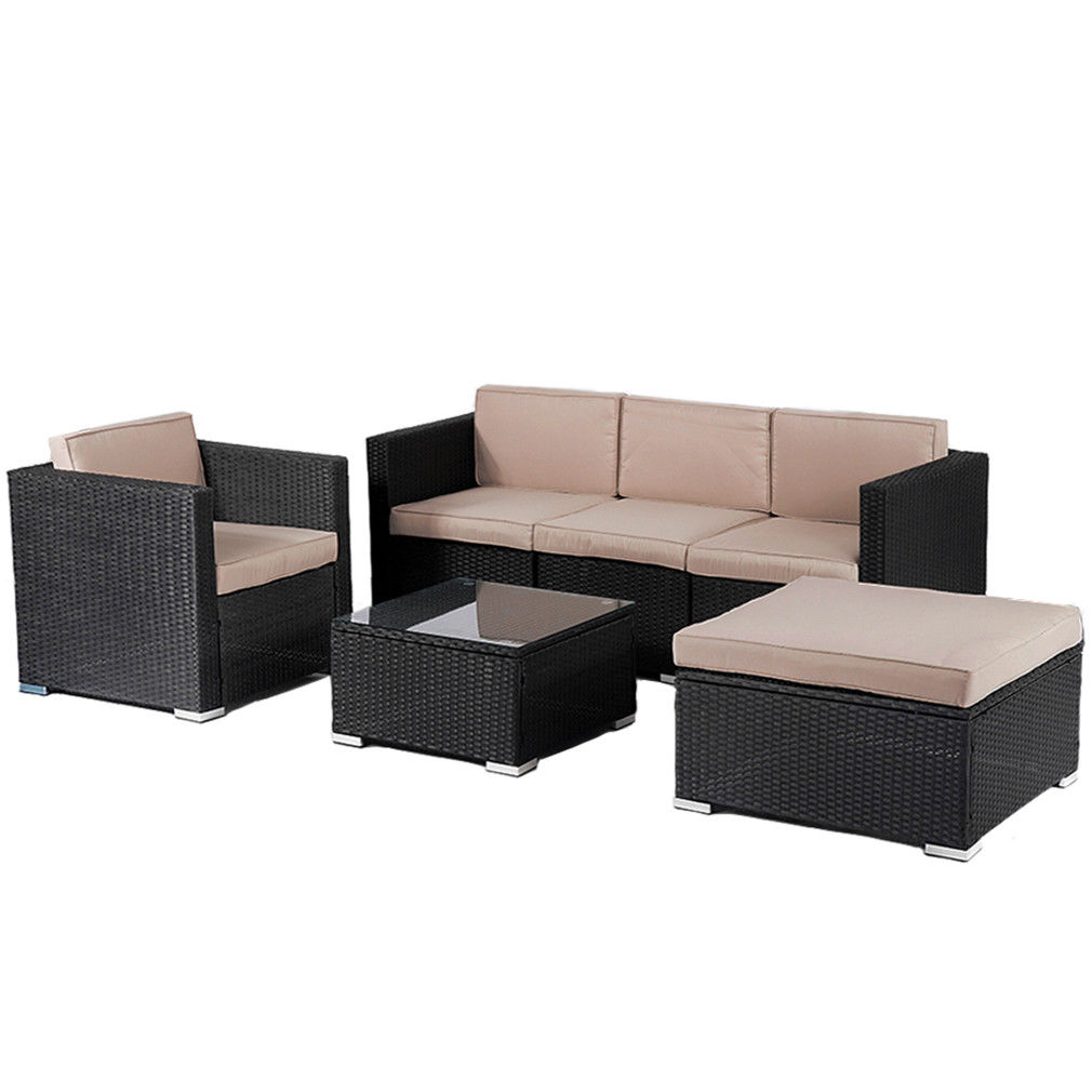 Patio Furniture Outdoor Wicker Rattan Garden Furniture Set 6pcs Sofa  Conversation Set With Cushions And Tempered Glass TableTop For Yard -  Traveller Location