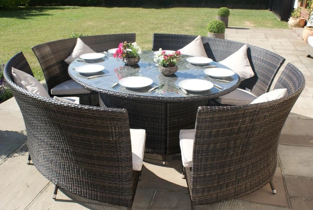 New Designed Rattan Garden Dinner Table Set Bench With 10 Seater