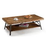 ModHaus Living Contemporary Style Rustic Reclaimed Wood Rectangle Shaped  Cocktail Coffee Table with Bottom Shelf | Metal Legs, Natural Finish,