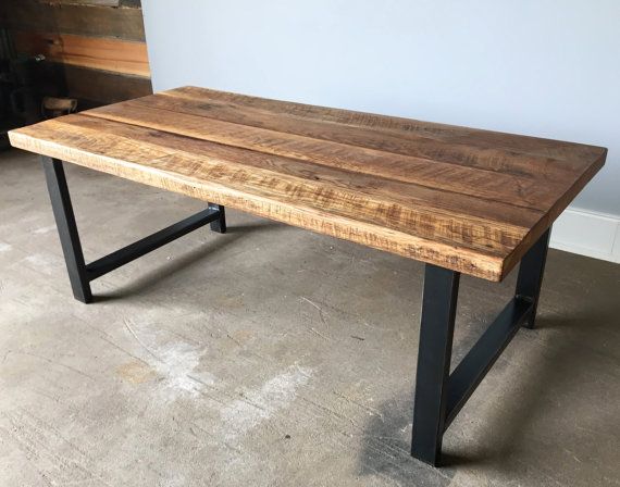 Reclaimed Oak Wood Coffee Table Metal Legs by wwmake on Etsy