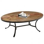 ModHaus Living Country Style Reclaimed Wood Top Oval Shaped Cocktail Coffee  Table | Metal Legs,