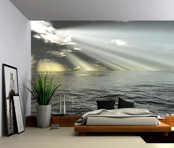 Seascape Ocean Rays of Light - Large Wall Mural, Self-adhesive Vinyl  Wallpaper, Peel & Stick fabric wall decal
