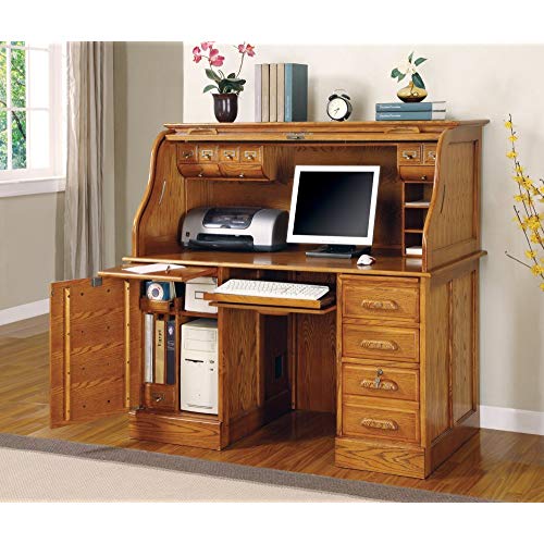Oak Finish - Roll Top Desk by Coaster Furniture