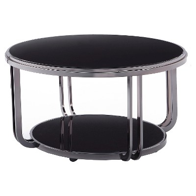 Concord Black Glass Top Round Coffee Table - Black - Inspire Q