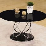 Image is loading Coffee-Table-Black-Glass-Round-Top-80cm-Chrome-