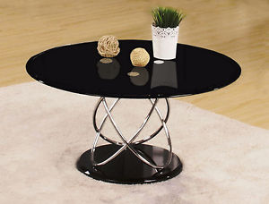 Image is loading Coffee-Table-Black-Glass-Round-Top-80cm-Chrome-