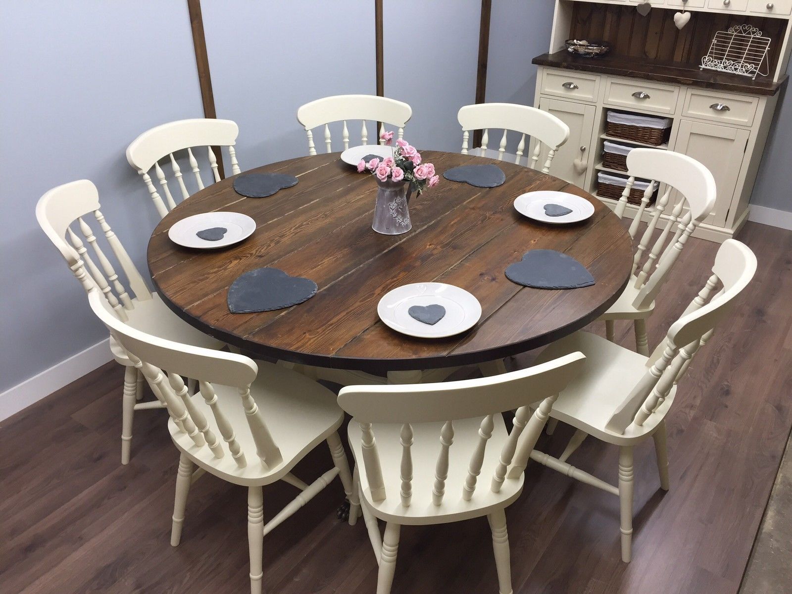 Large Round Farmhouse Table and Chairs 6,8 Seater Shabby Chic DELIVERY  AVAILABLE | eBay