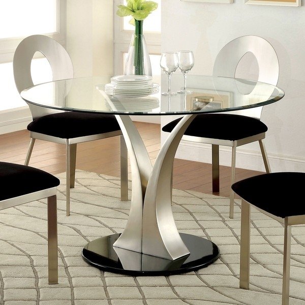 Furniture of america sculpture iii contemporary glass top round dining