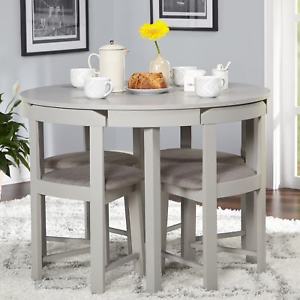 5 Piece Dining Table Set Grey Wood Kitchen Room 4 Chairs Compact Round  Furniture