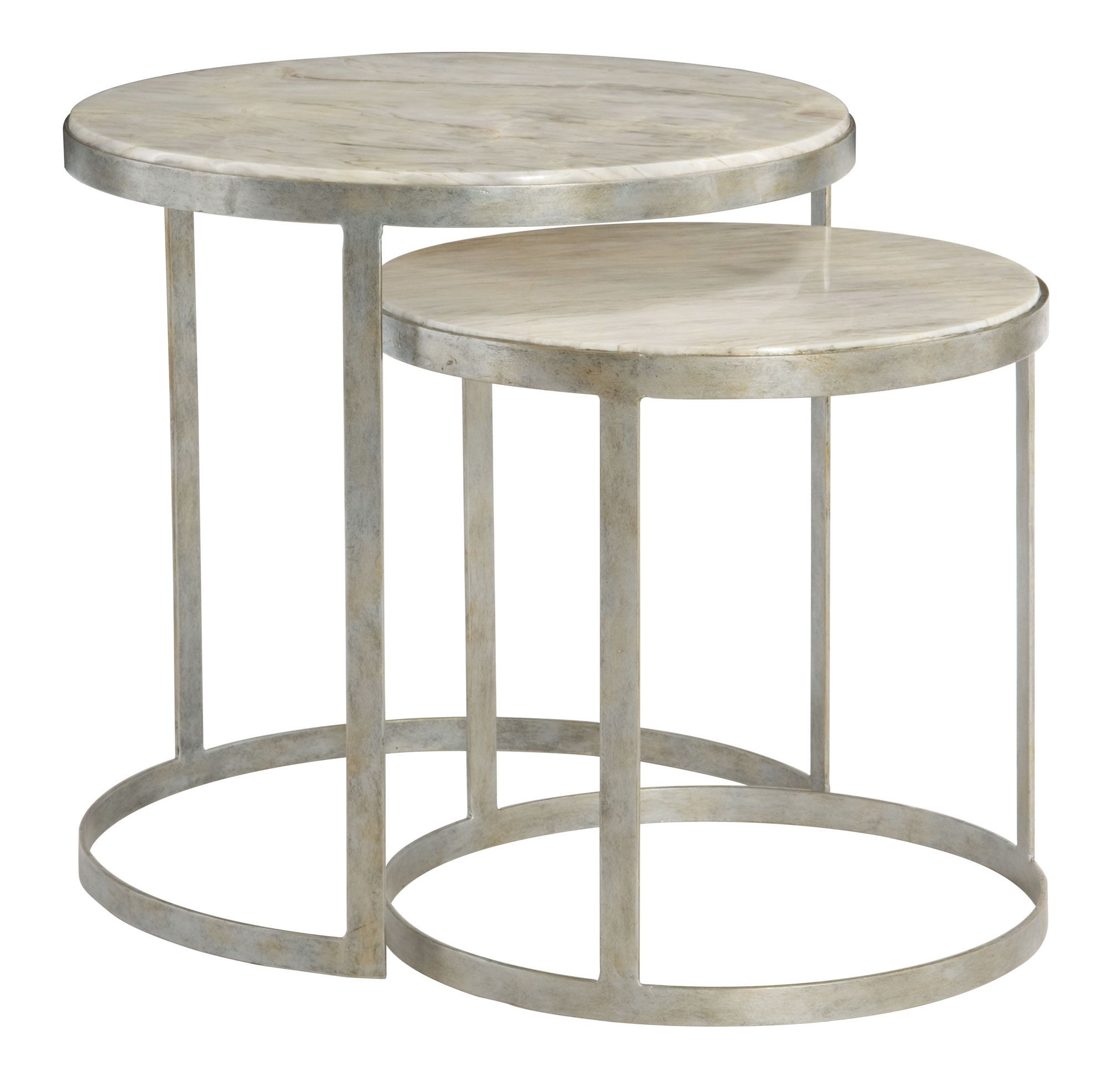 362-031 Tiffin Nesting Tables | Bernhardt Round Dia 24.5 H 24 Century Marble  Top #LightFinish $1665 #2Foot