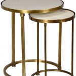 clifford nesting tables - These beautiful round nesting side tables have an  polished white marble inset top featuring a frame finished in antique brass.