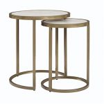 Faux Marble Top Nesting Tables, Set of 2, Side Coffee Table, Round Shape