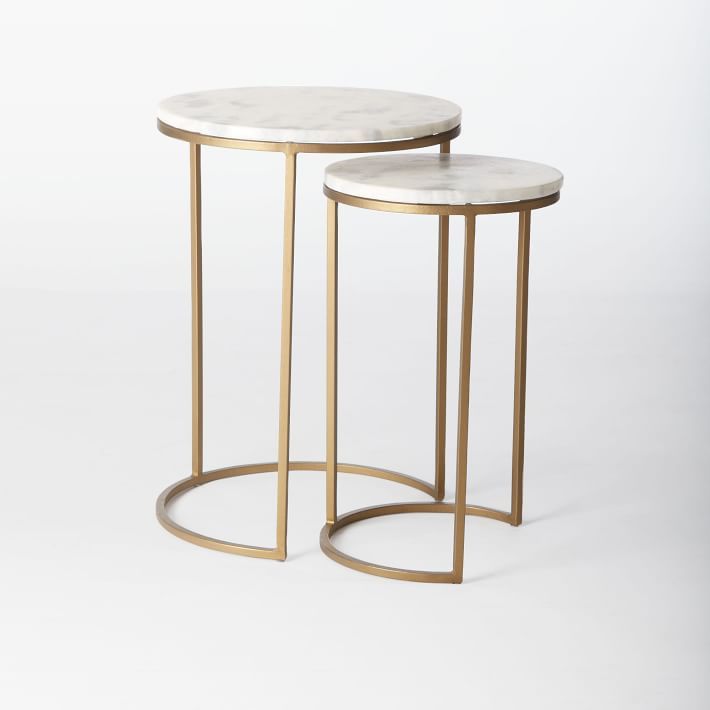 Round Nesting Side Tables Set - Marble/Antique Brass