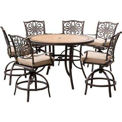 Monaco 7-Piece Aluminum Outdoor High Dining Set with Round Tile-Top Table  and