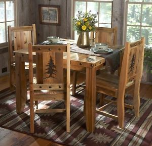 Image is loading Rustic-Kitchen-Table-Set-Country-Western-Log-Cabin-