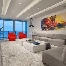 White Modern Living Room With Shag Rug