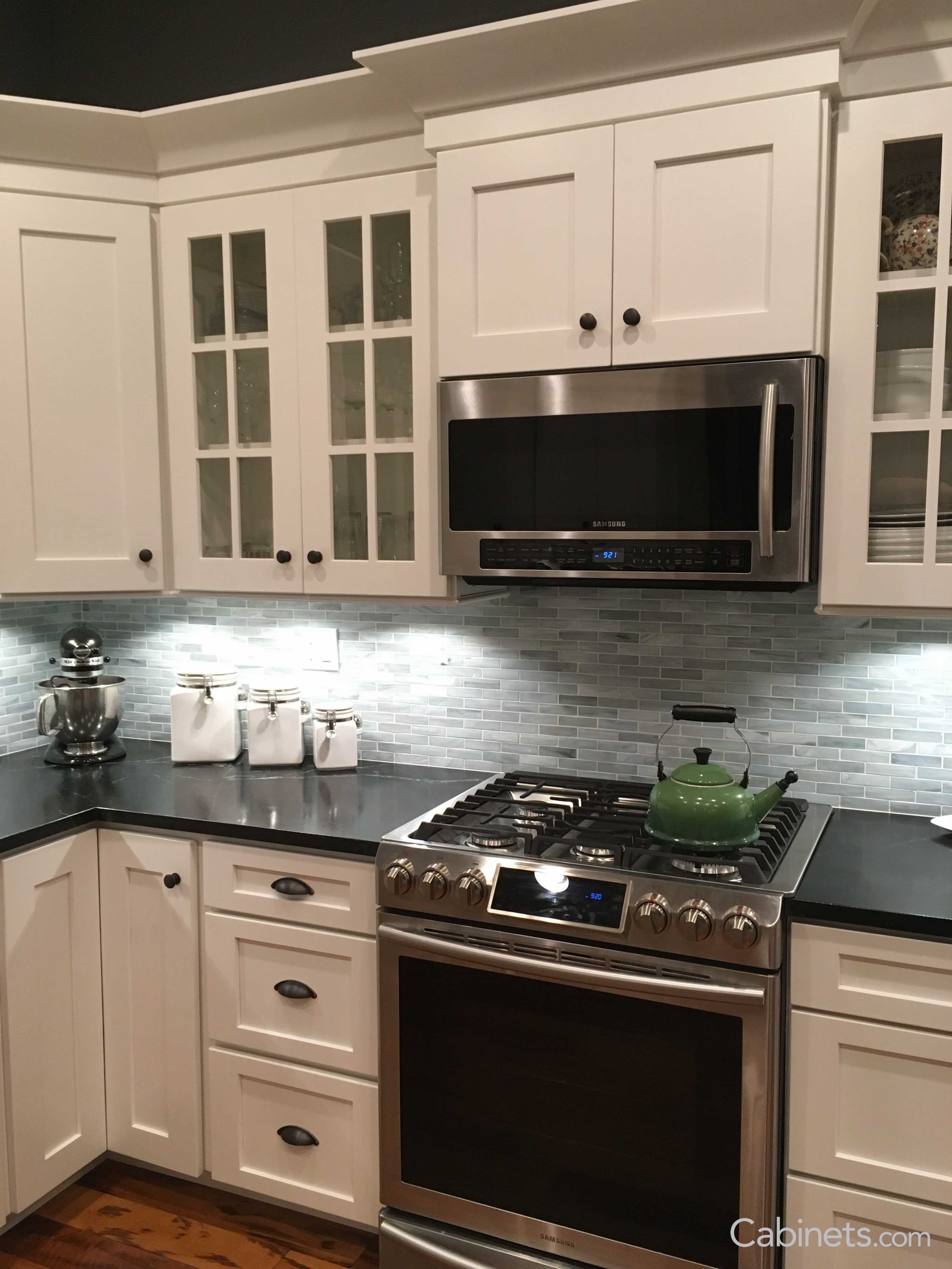 The picture features Shaker II Maple Bright White Cabinets. Shaker Kitchen  Cabinets are a timeless choice for your home!