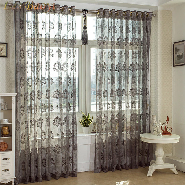 Les Baoyi Elegant Embroidered Tulle Curtains For Living Room Sheer Grey  Curtain Bedroom European Damask Flower Panels Window