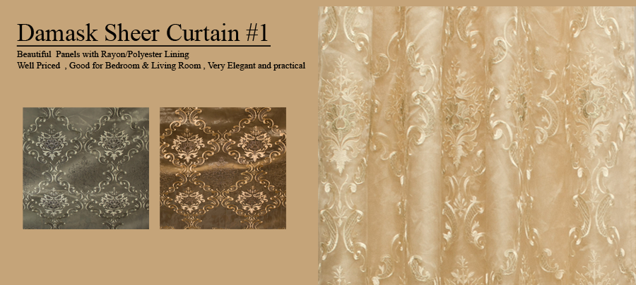 damask sheer Curtain Beautiful Panels with Rayon/Polyester Lining Well  Priced , Good for Bedroom