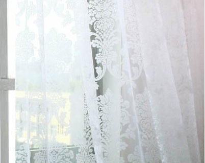 Damask White Embroidered Rod Pocket 96 inch Sheer Curtains