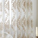 Two Damask Sheer Curtains Custom Made to Order. Embroidered Damask Pattern  On White Background. Custom Size Available. Four colors.