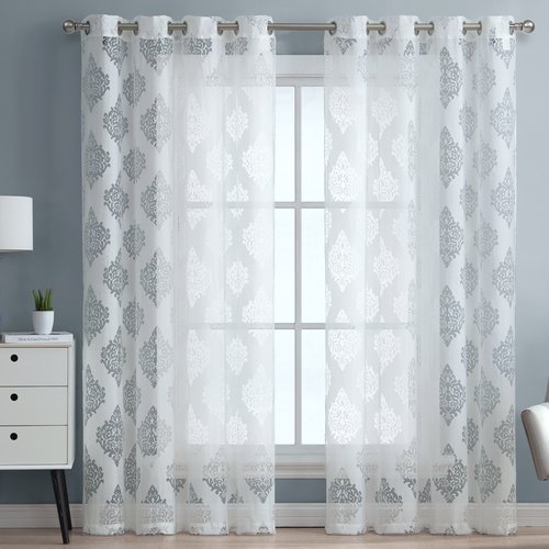 ME Adel Damask Sheer Grommet Curtain Panels (Set of 2)