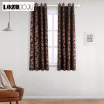 LOZUJOJU Short blackout curtains for bedroom living room thread leaves  design brown curtain drapery fabric for kitchen door