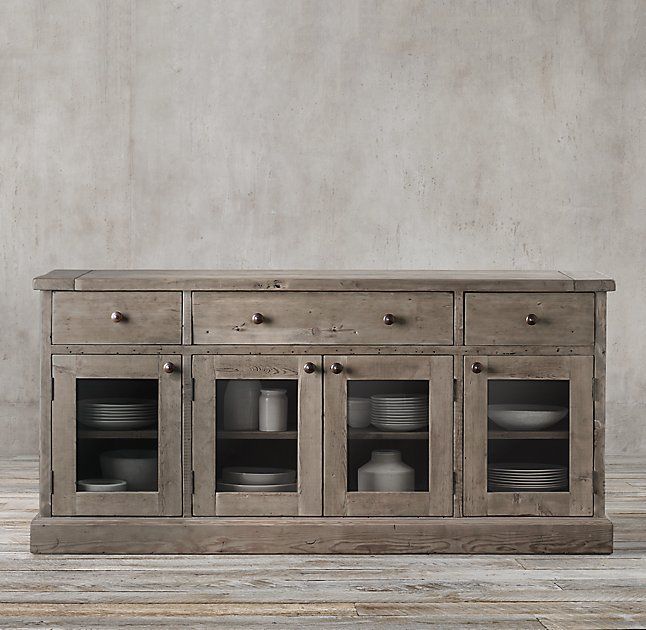 Salvaged Wood Glass Dining Sideboard in salvaged grey, from