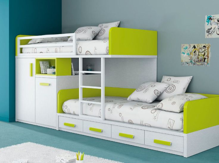 Kids Beds With Storage for a Tidy Room : Extraordinary White Green Bunk Kids  Beds With Storage Design Ideas | Kid stuff | Modern bunk beds, Bedroom,