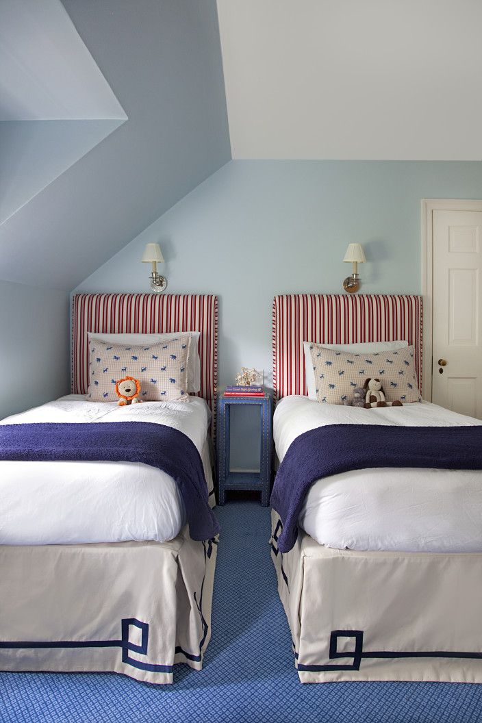 Double matching single beds in kids room design | Mona Ross Berman Interiors