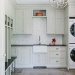 Dedicated laundry room - large transitional l-shaped marble floor and gray  floor dedicated laundry