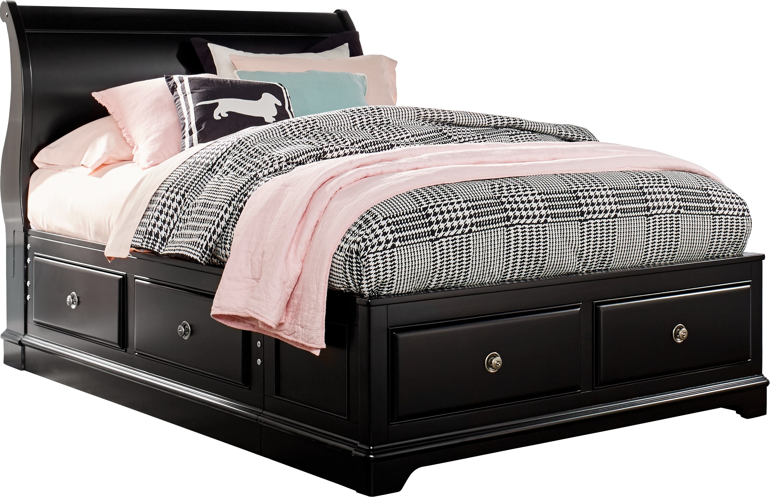 Oberon Black 3 Pc Twin Sleigh Bed with 4 Drawer Storage - Twin Beds Colors