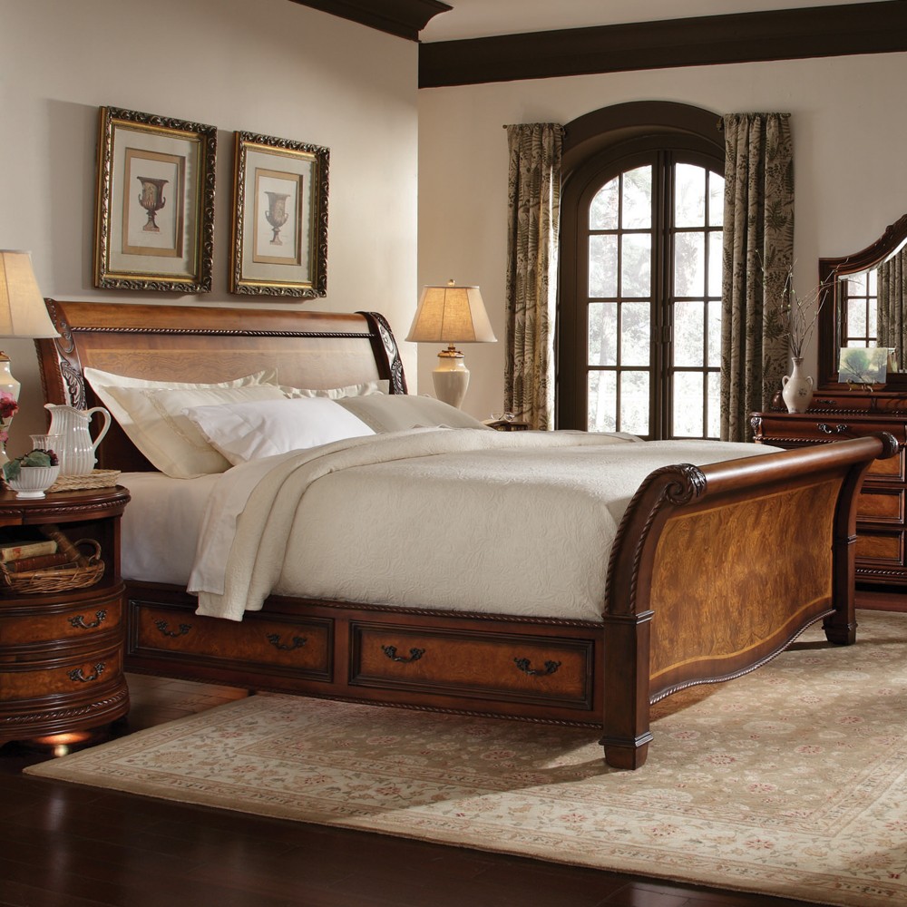 Napa Wood Storage Sleigh Bed in Cherry