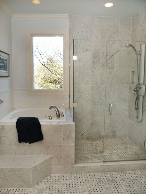 Interesting way to separate shower and bath in a small bathroom