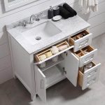 White vanity storage idea for small bathroom #vanity #bathroomvanity  #vanityideas #bathroom #